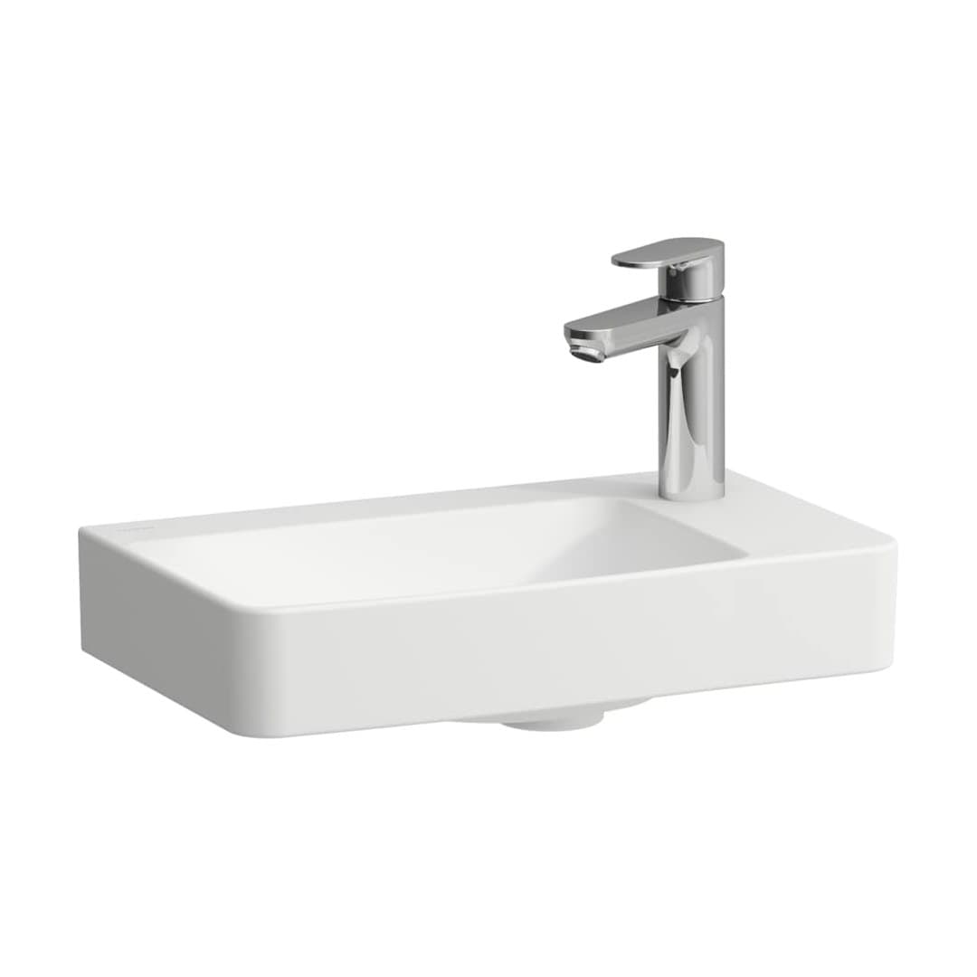 Laufen PRO X – Νιπτήρας Κρεμαστός – 480×280 mm, χωρίς οπή, χωρίς υπερχείλιση, compact, πάγκος μπαταρίας δεξιά, μικρός – White Matt (H8158647571121)