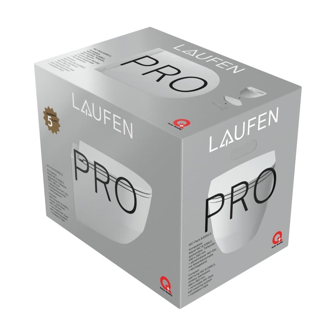 Laufen PRO – Λεκάνη Κρεμαστή – 490×360 mm, rimless, compact, σετ (combipack), ύψος 345 mm – White (H8669550000001)