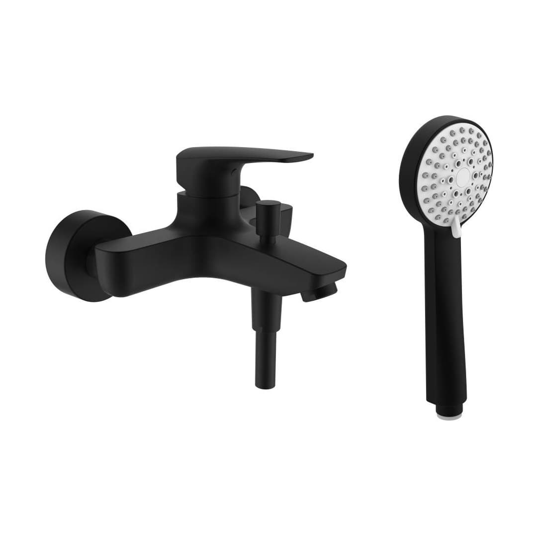 Laufen LAURIN – Μπαταρία Λουτρού Τοίχου – προεξοχή 162 mm, σωλήνας 1600 mm, με τηλέφωνο ντους – PVD Titanium black matt (HF500760428600)