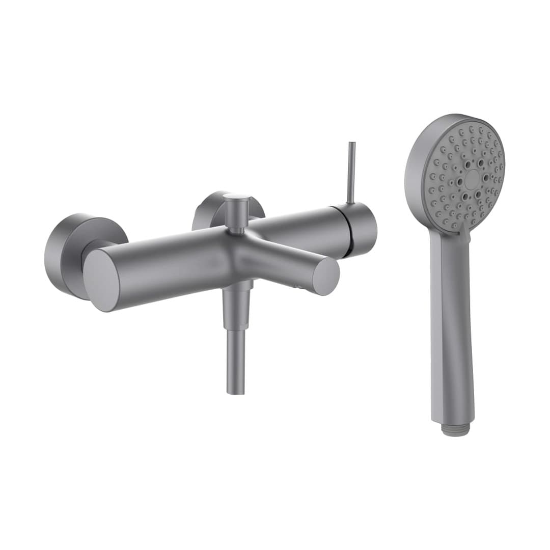 Laufen TWINPLUS SLIM – Μπαταρία Λουτρού Τοίχου – προεξοχή 174 mm, σωλήνας 1600 mm, 3 ροές – PVD inox look (HF505460423600)