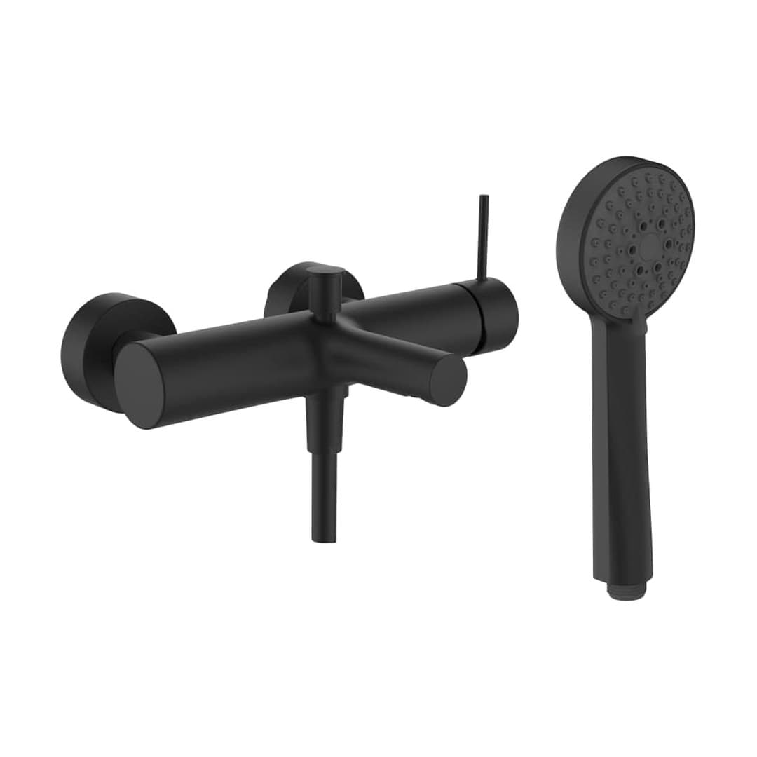Laufen TWINPLUS SLIM – Μπαταρία Λουτρού Τοίχου – προεξοχή 174 mm, σωλήνας 1600 mm, 3 ροές – PVD Titanium black matt (HF505460428600)