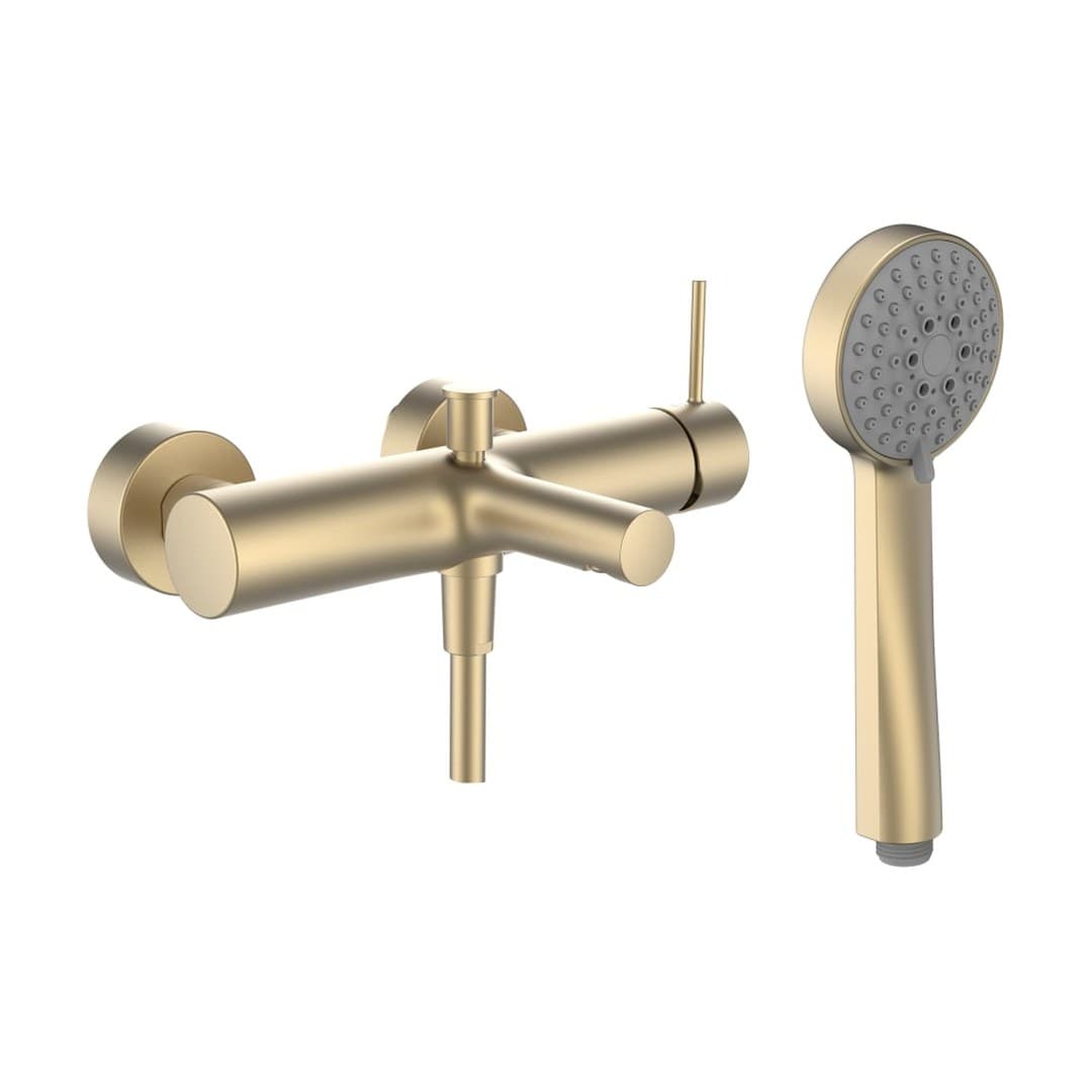 Laufen TWINPLUS SLIM – Μπαταρία Λουτρού Τοίχου – προεξοχή 174 mm, σωλήνας 1600 mm, 3 ροές – PVD pale gold matt (HF505460462600)
