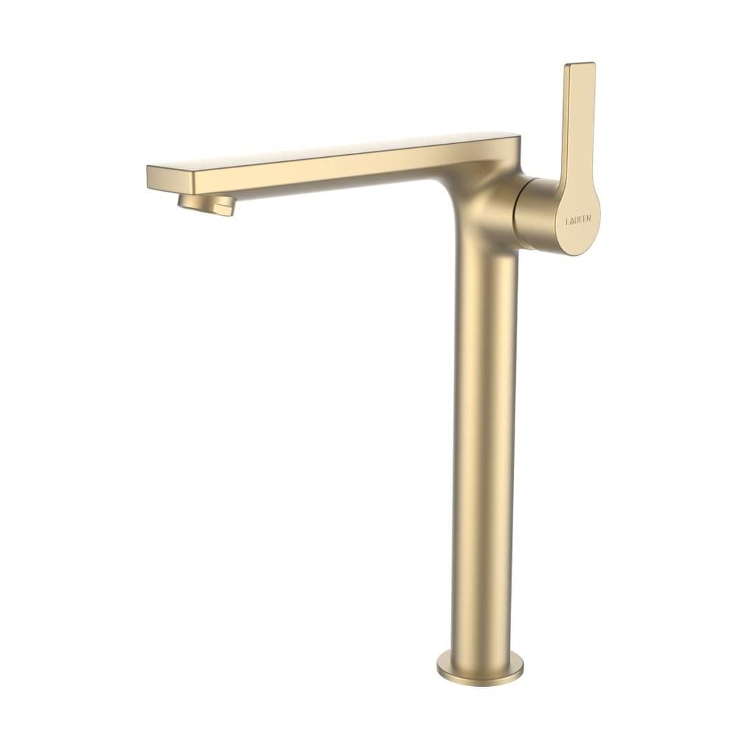 Laufen SWISSTAP – Μπαταρία Νιπτήρα Ψηλή – προεξοχή 180 mm, πλαϊνός μοχλός – PVD pale gold matt (HF506145462000)