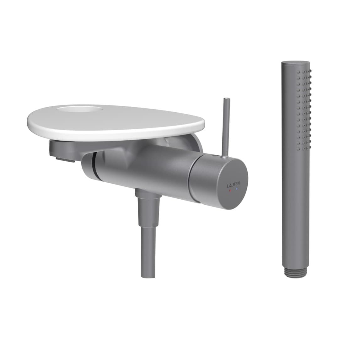 Laufen ADA – Μπαταρία Λουτρού Τοίχου – δίσκος με οπή – PVD inox/white matt (HF506765502000)
