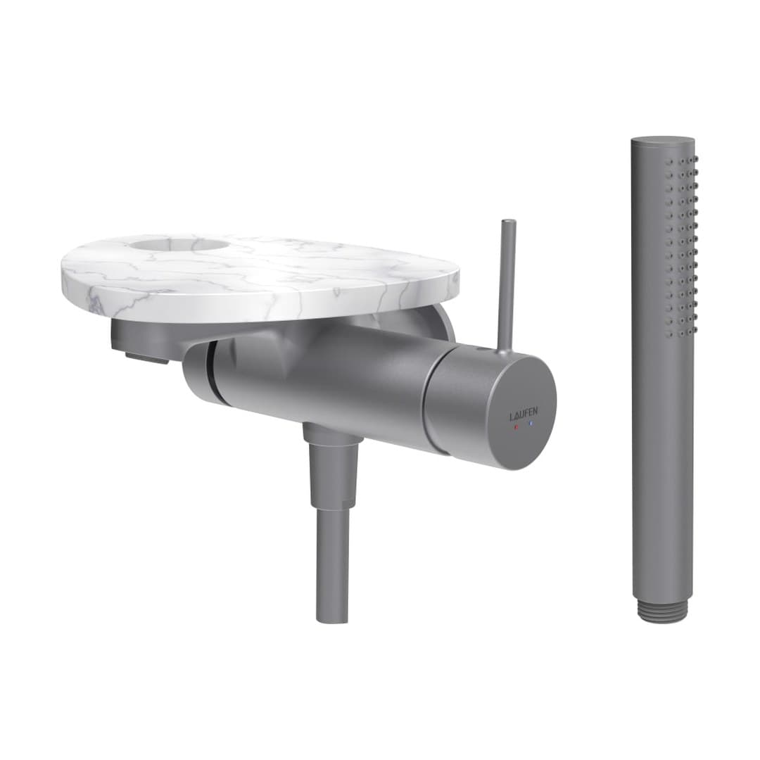 Laufen ADA – Μπαταρία Λουτρού Τοίχου – δίσκος με οπή – PVD inox/marble white (HF506765505000)