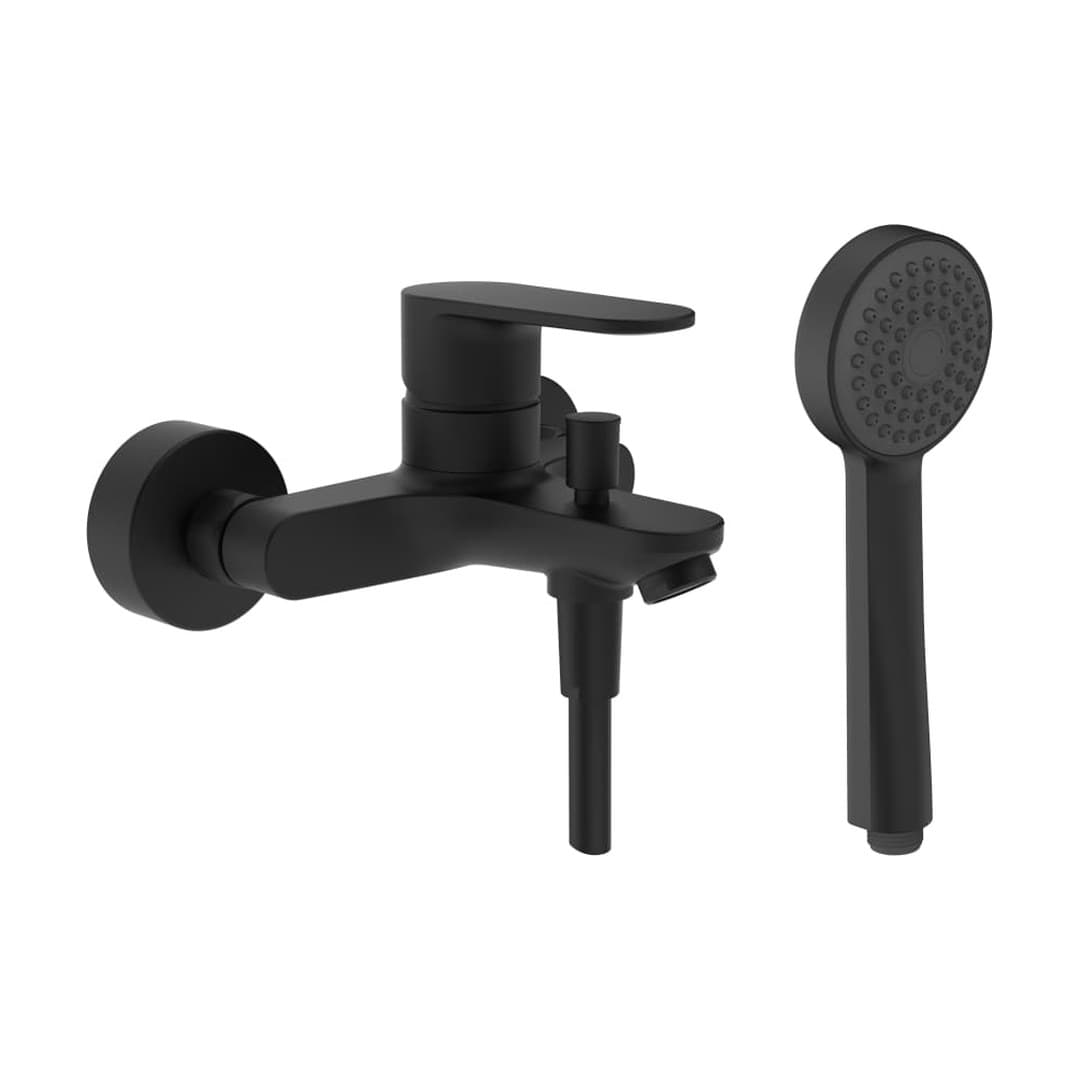 Laufen PRO X – Μπαταρία Λουτρού Τοίχου – προεξοχή 160 mm, σωλήνας 1600 mm, με τηλέφωνο ντους – Matt black (HF506960198600)
