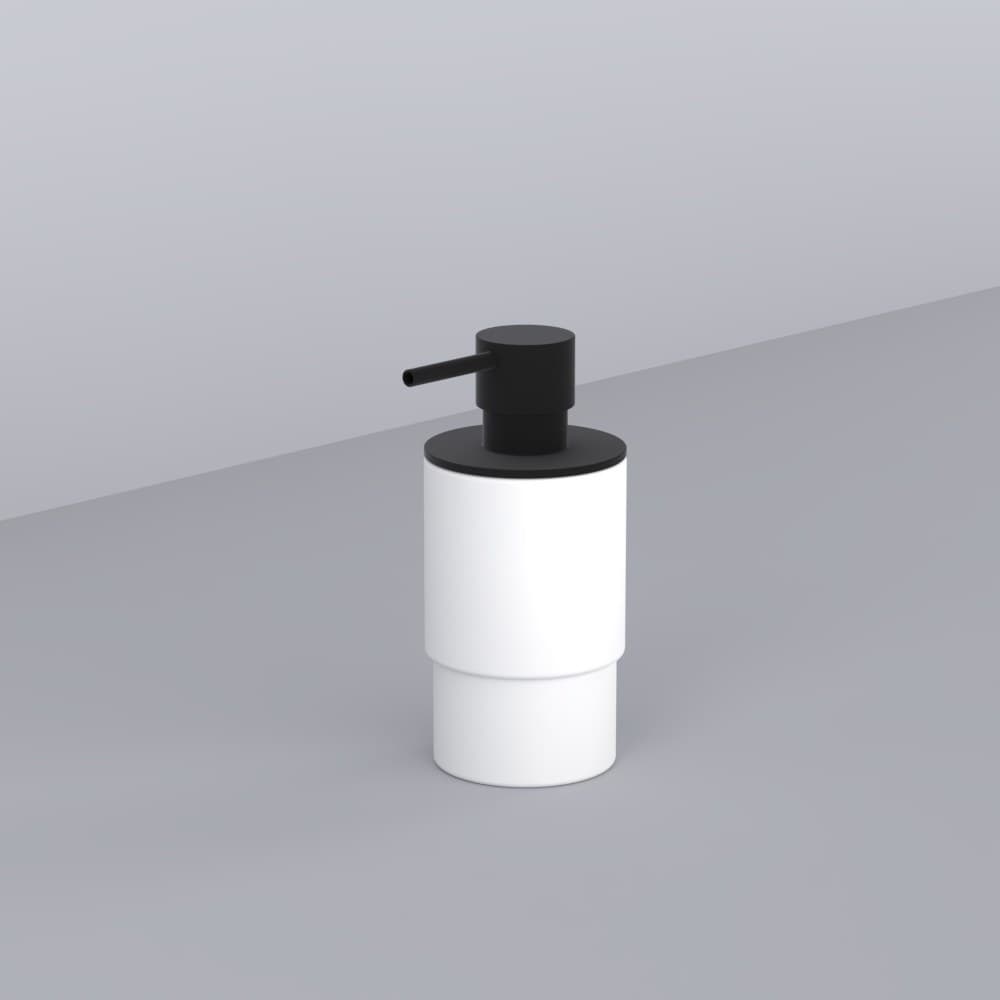 Cielo Dispenser in Solid Surface (white glass and Metal brush) – Dispenser Σαπουνιού – Matt Black (ACDI NM)
