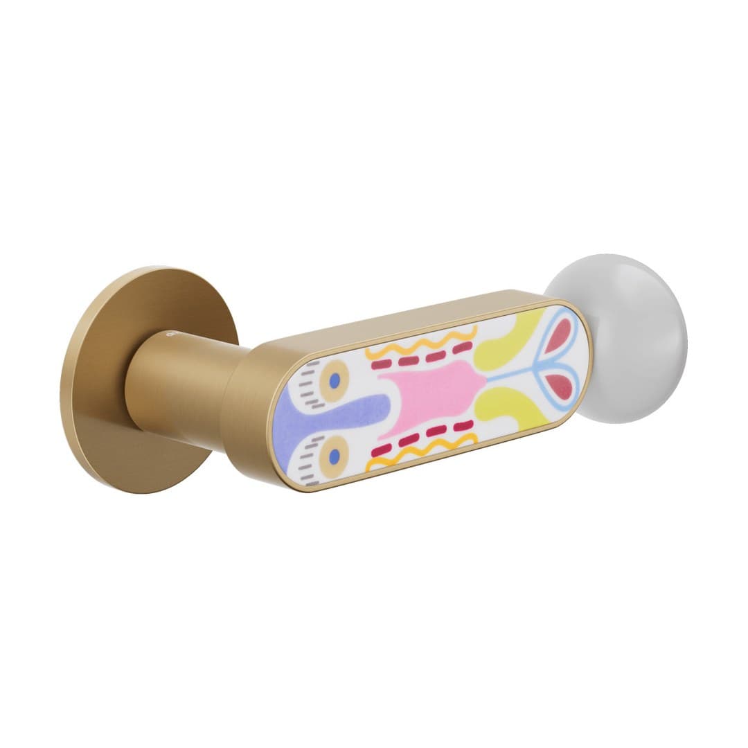 DnD Crisalide – Πόμολο Πόρτας Ροζέτα – Fine Tonda – Satin gold + decorated glossy porcelain (CS40-ARO+PSD)
