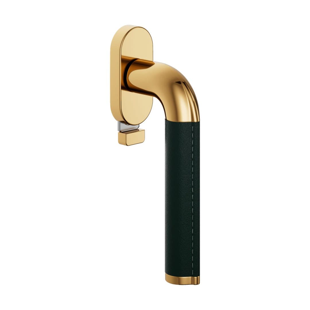 DnD Havana – Πόμολο Παραθύρου – DK VIS TS Ovale – Antique bright gold + green leather (HV22TS-PVD-BG+VE)