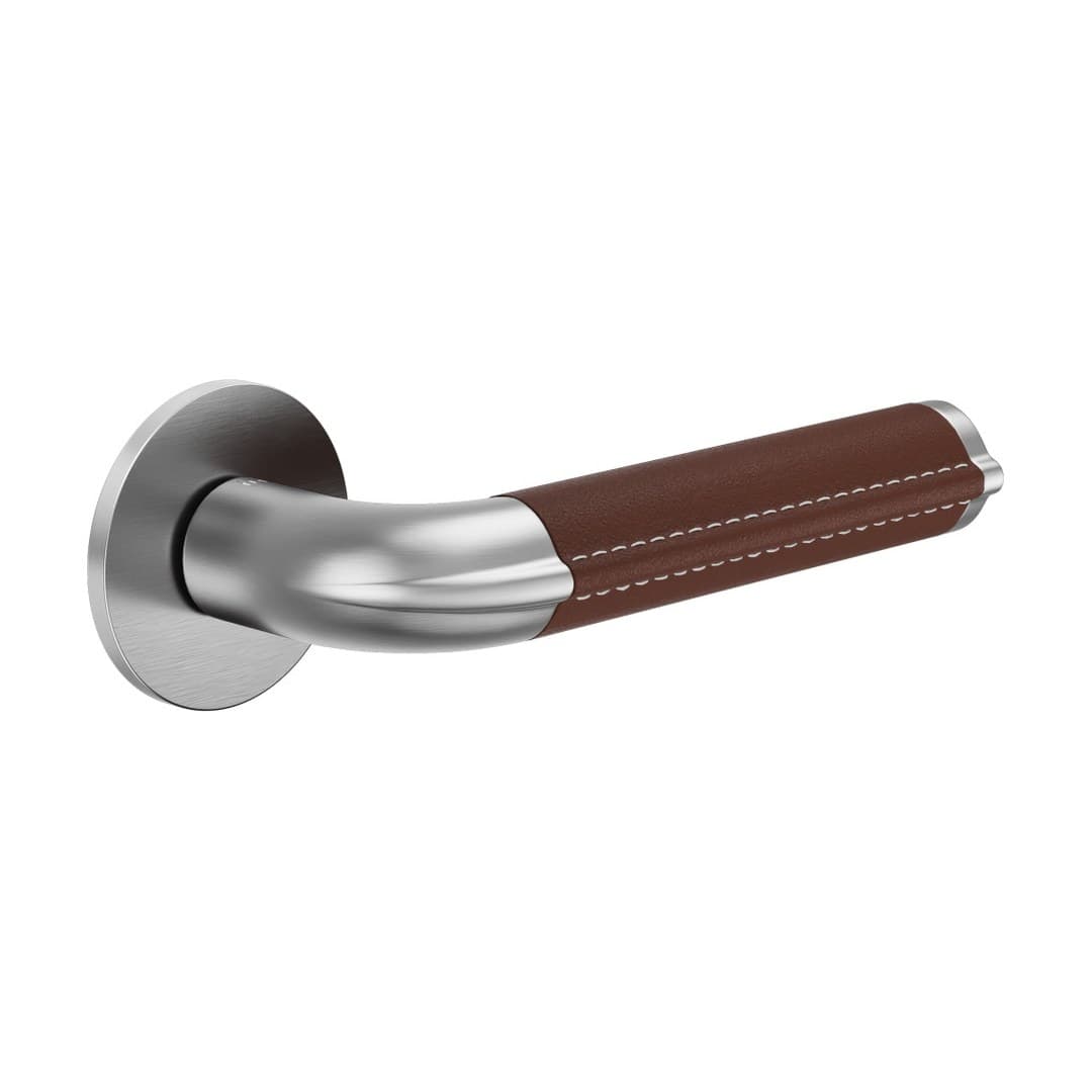 DnD Havana – Πόμολο Πόρτας Ροζέτα – Fine Tonda – Satin chrome + papaya leather (HV40-OCS+PA)