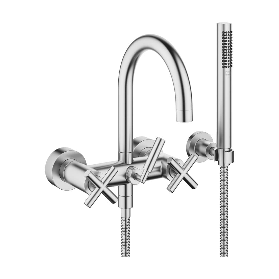 Dornbracht Tara – Μπαταρία Λουτρού Τοίχου – Bath mixer for wall mounting with hand shower set – Brushed Chrome (25133892-93)