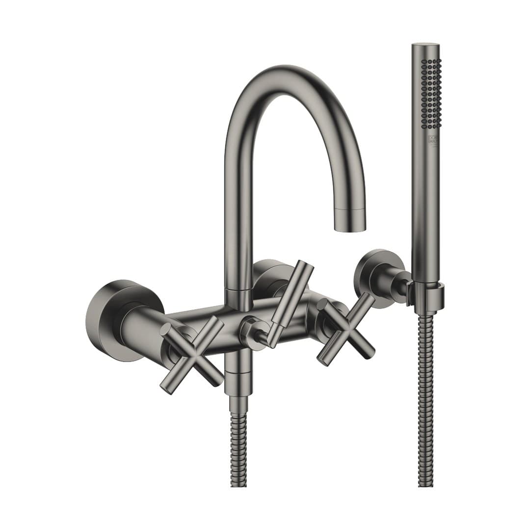 Dornbracht Tara – Μπαταρία Λουτρού Τοίχου – Bath mixer for wall mounting with hand shower set – Brushed Dark Platinum (25133892-99)