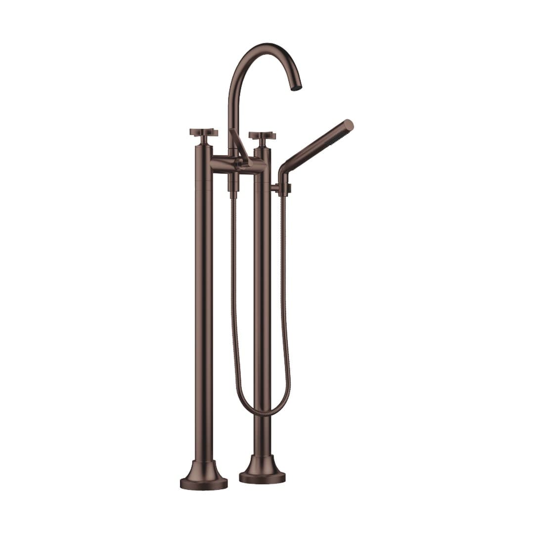 Dornbracht VAIA – Μπαταρία Λουτρού Δαπέδου – Two-hole bath mixer for free-standing assembly with hand shower set – Brushed Dark Bronze (PVD) (25943809-43)