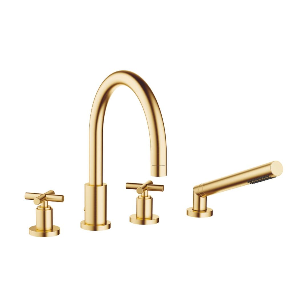 Dornbracht Tara – Μπαταρία Λουτρού Πάγκου – Bath shower set for bath rim or tile edge installation – Brushed Durabrass (23kt Gold) (27512892-28)