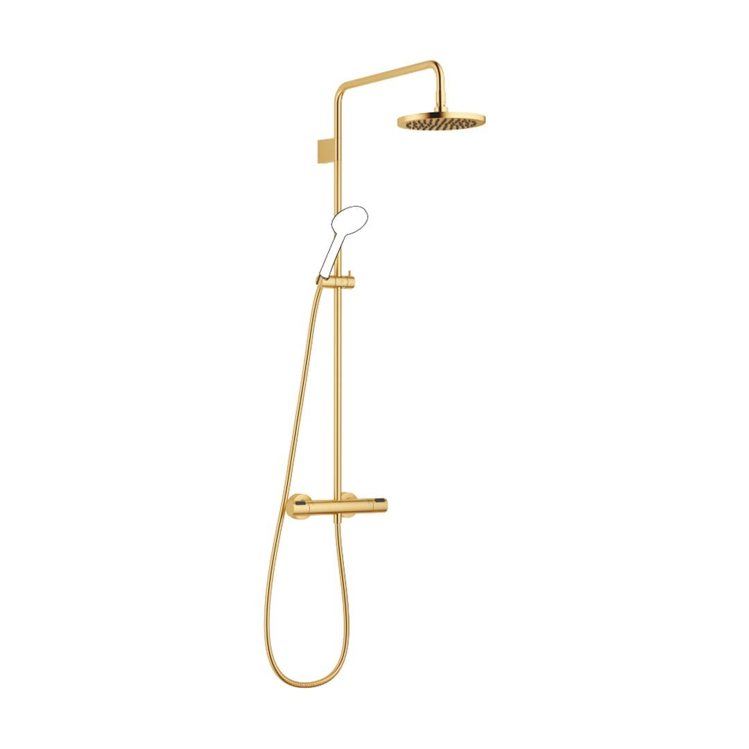Dornbracht – Σύστημα Ντους – Showerpipe with shower thermostat without hand shower FlowReduce 220 mm – Brushed Durabrass (23kt Gold) (34464979-28)