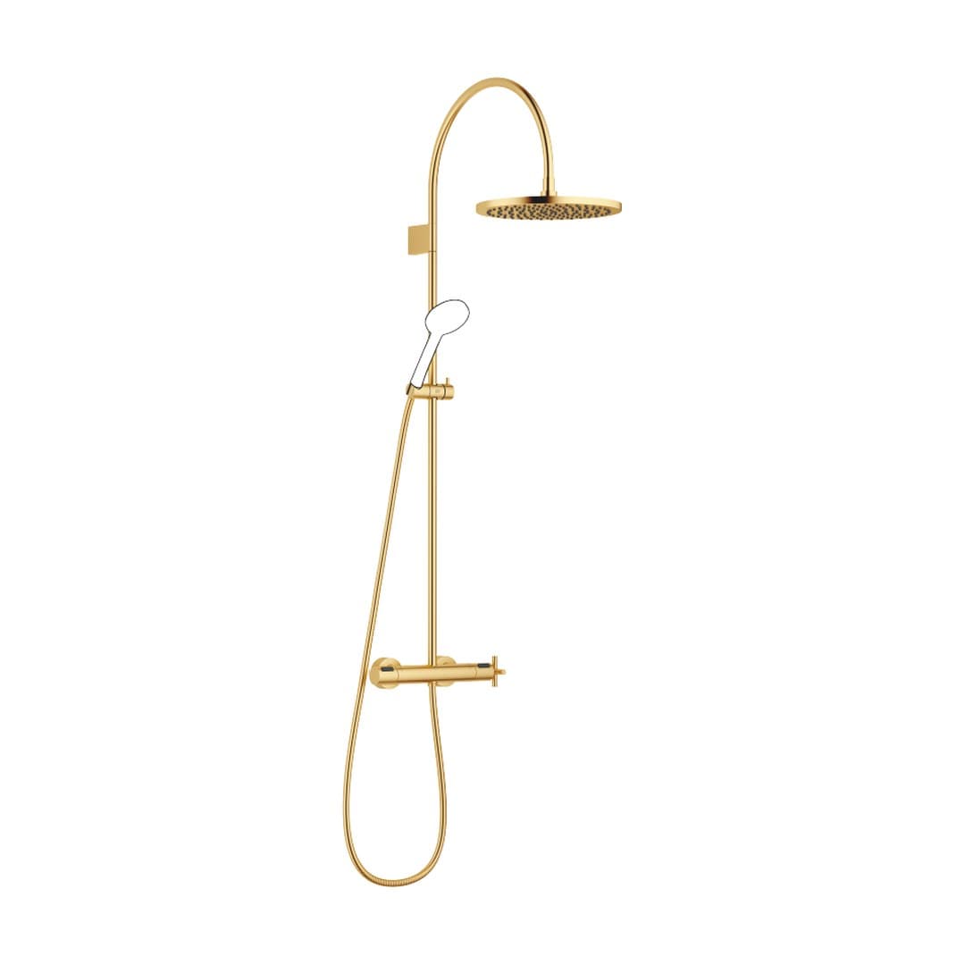 Dornbracht Tara – Σύστημα Ντους – Showerpipe with shower thermostat without hand shower 300 mm – Brushed Durabrass (23kt Gold) (34465892-28)