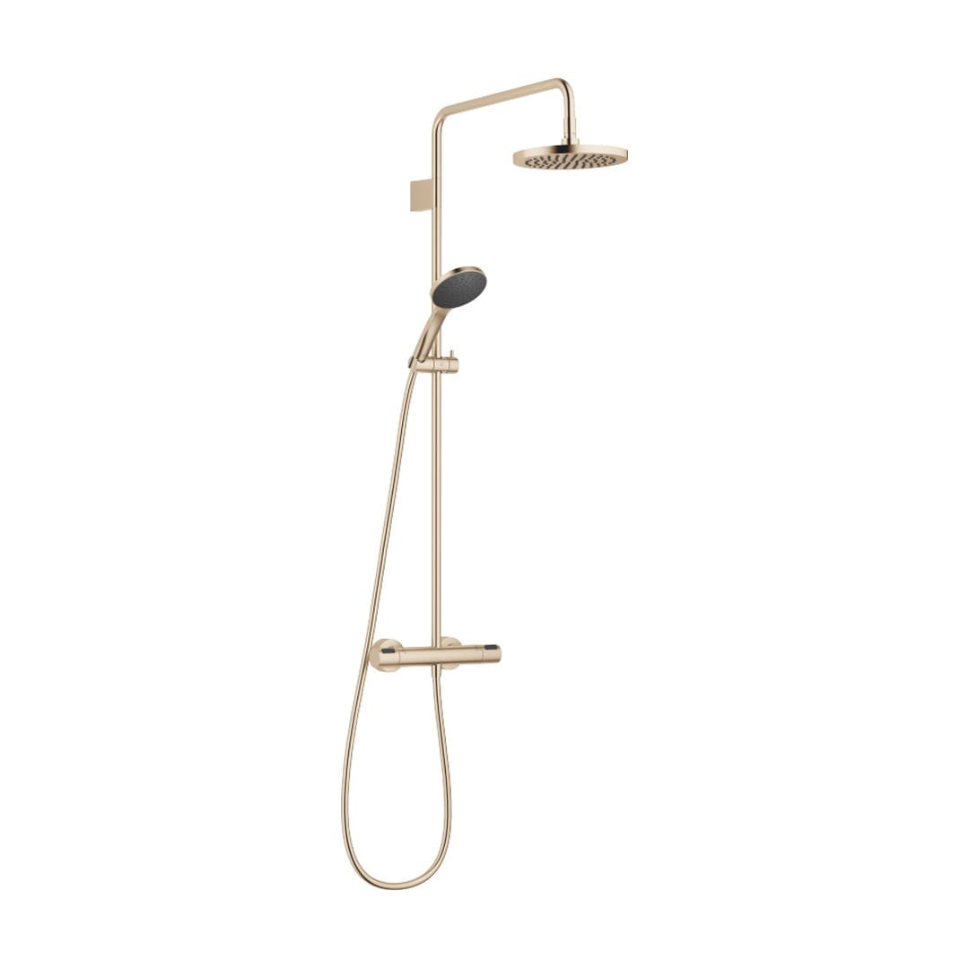 Dornbracht – Σύστημα Ντους – Showerpipe with shower thermostat with hand shower set FlowReduce 220 mm – Brushed Light Gold (PVD) (34466979-27)