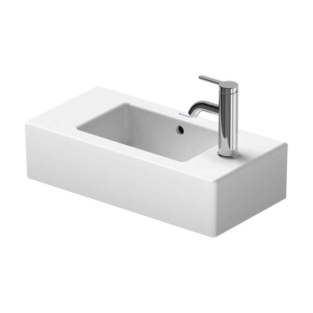 Duravit Vero – Νιπτήρας Κρεμαστός – 500×250 mm, 1 οπή, με υπερχείλιση, οπή αριστερά – White High Gloss (0703500009)