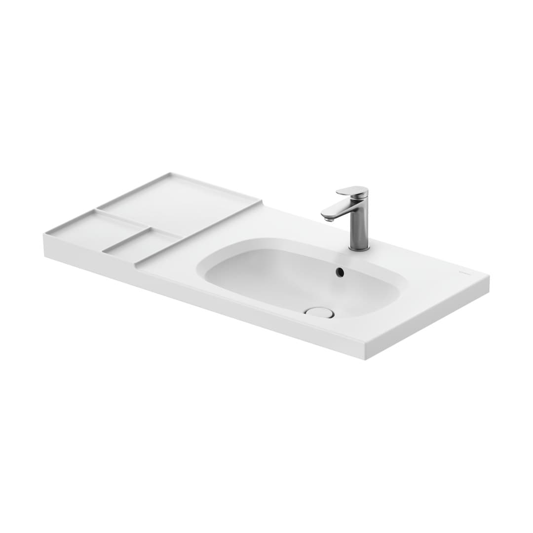 Duravit Aurena – Νιπτήρας Επίπλου – 1000×500 mm, 1 οπή, με υπερχείλιση, γούρνα δεξιά – White Satin Matt, DuraShield (239010AC00)