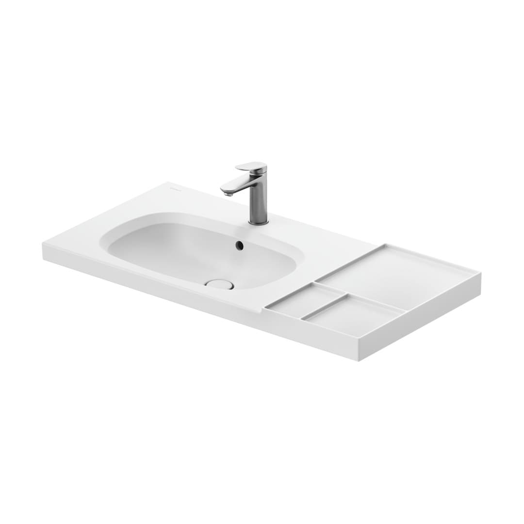 Duravit Aurena – Νιπτήρας Επίπλου – 1000×500 mm, 1 οπή, με υπερχείλιση, γούρνα αριστερά – White Satin Matt, DuraShield (239110AC00)