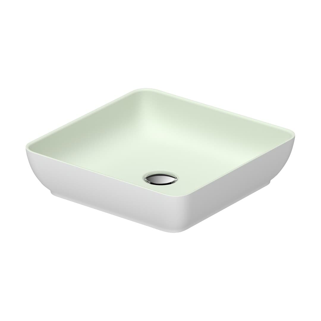 Duravit Sivida – Νιπτήρας Επικαθήμενος – 400×400 mm, χωρίς οπή, χωρίς υπερχείλιση, σχήμα Square – Pale Green Matt, White Satin Matt (266001FG00)