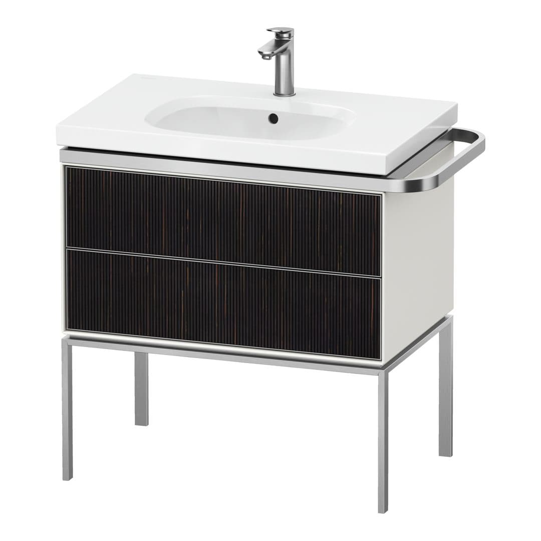Duravit Aurena – Έπιπλο Νιπτήρα – 784 mm, 2 συρτάρια, νιπτήρας κέντρο, σώμα White Satin Matt, μοντέλο AU4573 – Embossed Ebony Matt, Real wood veneer (AU4573067360000)