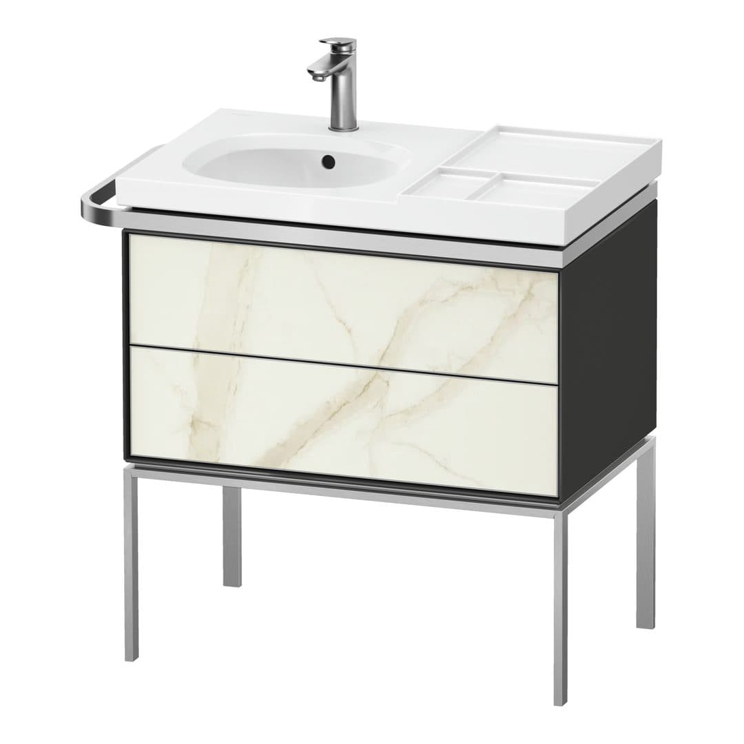 Duravit Aurena – Έπιπλο Νιπτήρα – 784 mm, 2 συρτάρια, νιπτήρας αριστερά, σώμα Graphite High Gloss, 784 x 492 x 802 mm – Marble Structure Matt, Marble Structure (AU4574066H10000)