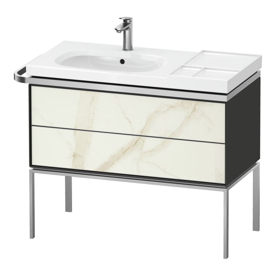 Duravit Aurena – Έπιπλο Νιπτήρα – 984 mm, 2 συρτάρια, νιπτήρας αριστερά, σώμα Graphite Satin Matt – Marble Structure Matt, Marble Structure (AU4576066580000)