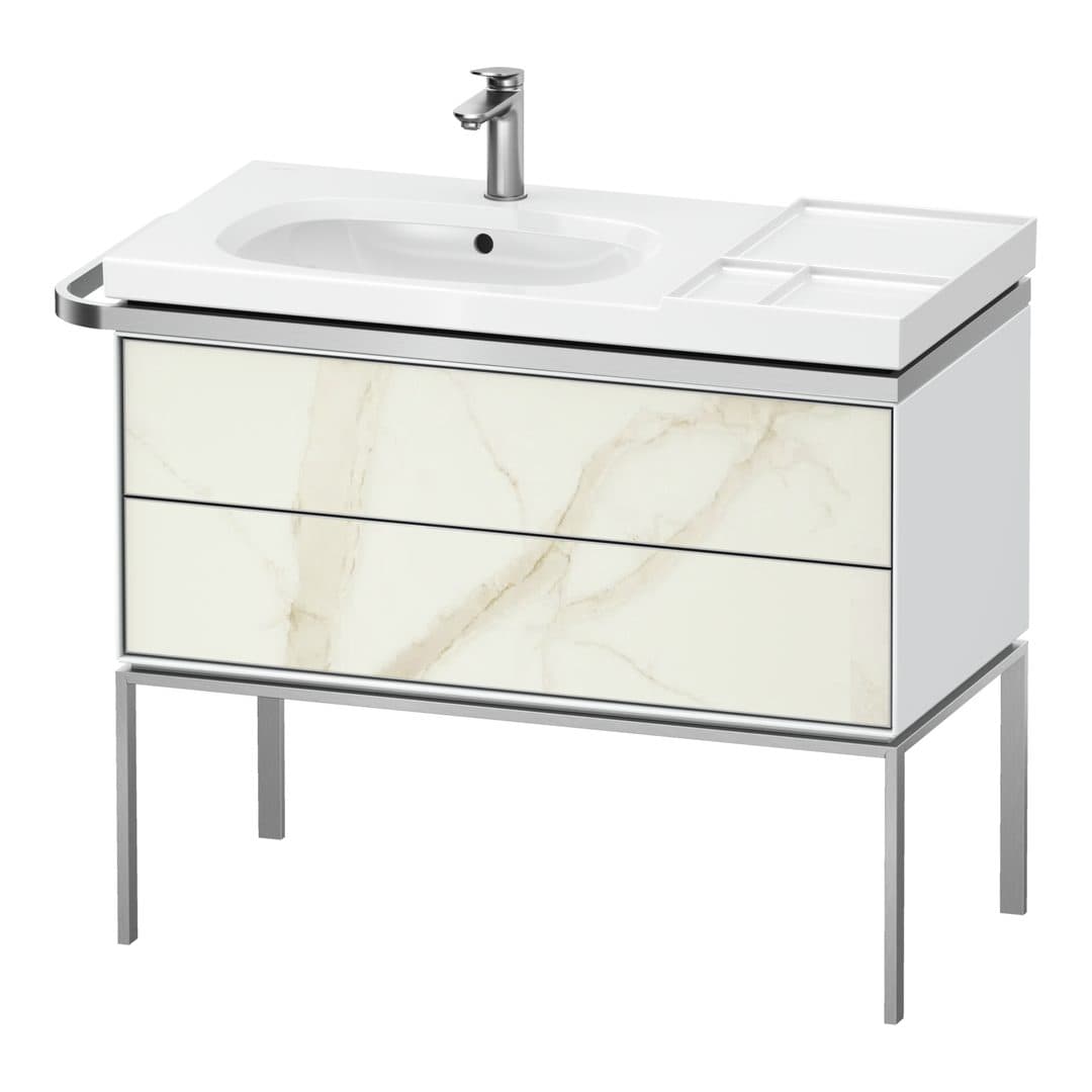 Duravit Aurena – Έπιπλο Νιπτήρα – 984 mm, 2 συρτάρια, νιπτήρας αριστερά, σώμα White High Gloss – Marble Structure Matt, Marble Structure (AU4576066850000)