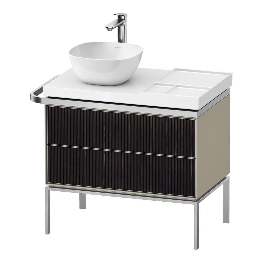 Duravit Aurena – Έπιπλο Νιπτήρα – 784 mm, 2 συρτάρια, νιπτήρας αριστερά, σώμα Taupe Satin Matt, 784 x 492 x 702 mm – Embossed Ebony Matt, Real wood veneer (AU4578067600000)