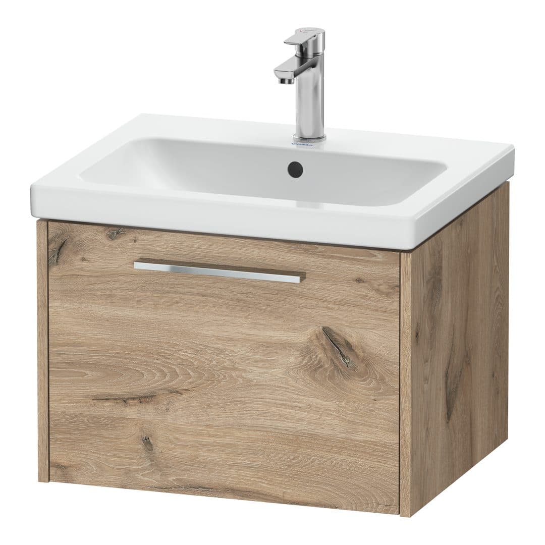 Duravit D-Code – Έπιπλο Νιπτήρα – 584 mm, 1 συρτάρι, νιπτήρας κέντρο, Chrome Glossy – Marbled Oak Matt, Decor (DC4665010550000)
