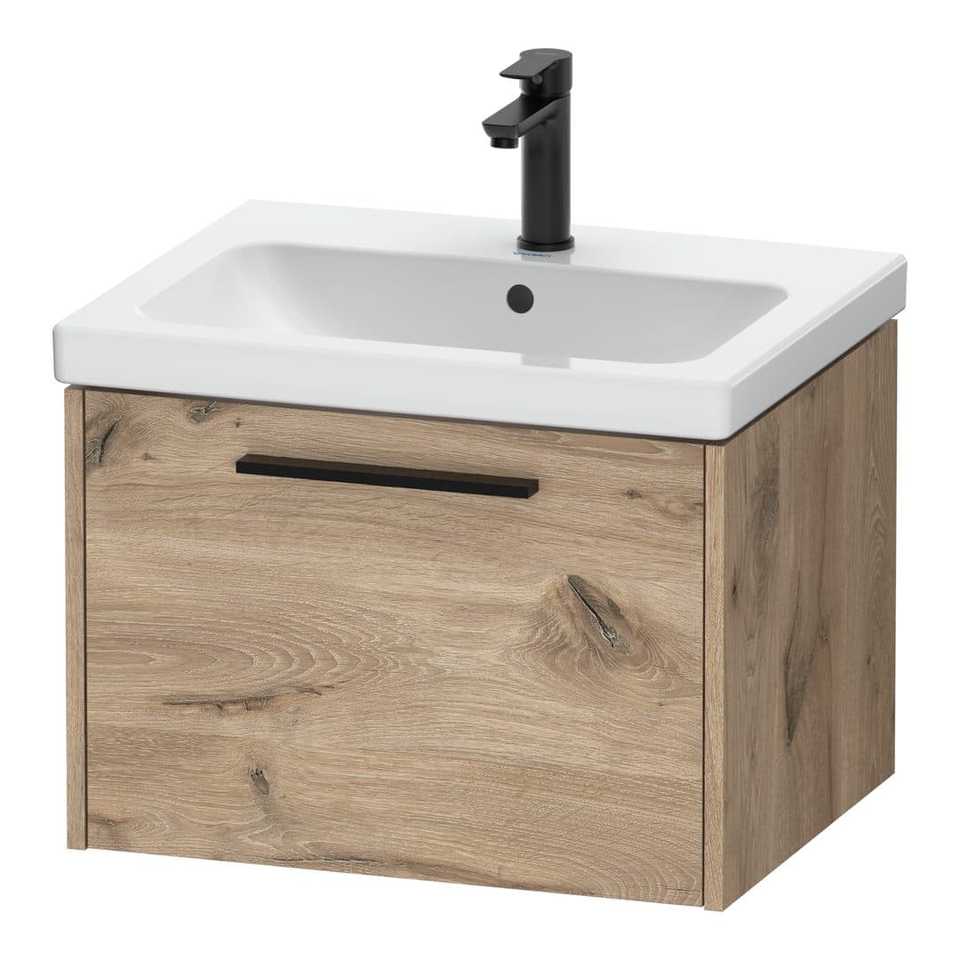 Duravit D-Code – Έπιπλο Νιπτήρα – 584 mm, 1 συρτάρι, νιπτήρας κέντρο, Diamond black Matt – Marbled Oak Matt, Decor (DC46650BD550000)