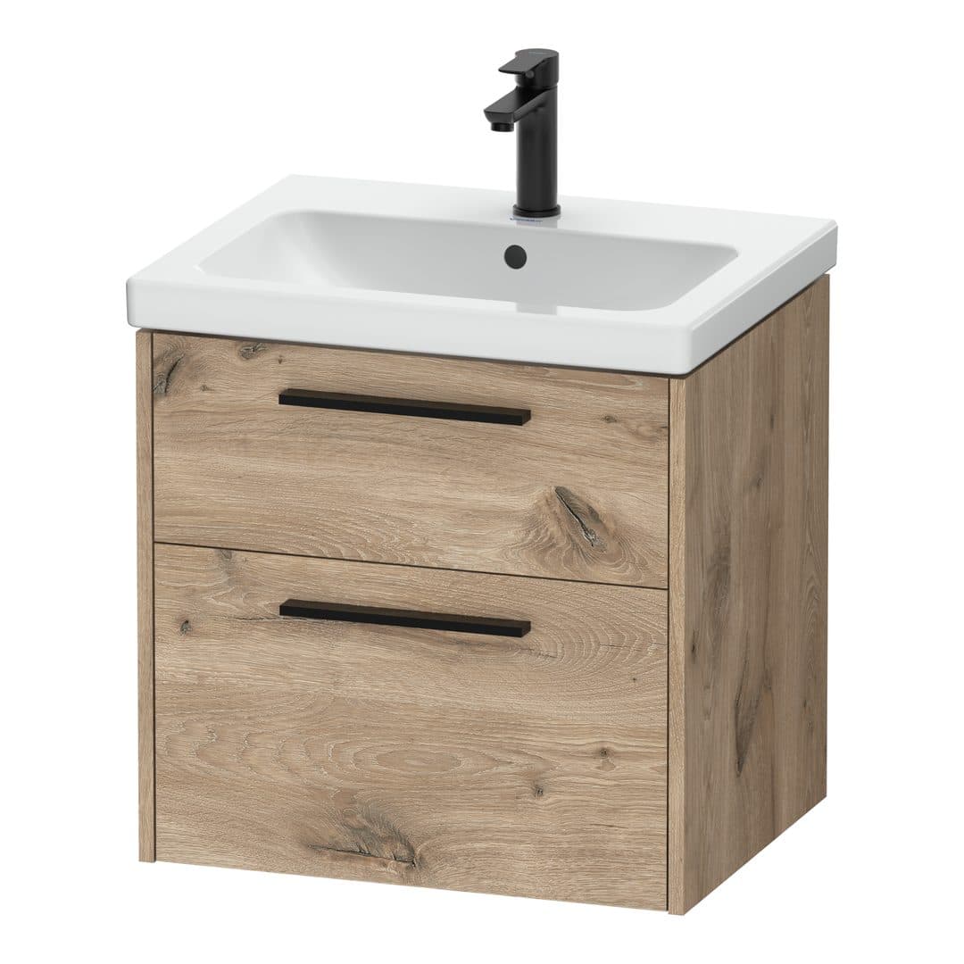 Duravit D-Code – Έπιπλο Νιπτήρα – 584 mm, 2 συρτάρια, νιπτήρας κέντρο, Diamond black Matt – Marbled Oak Matt, Decor (DC46700BD550000)
