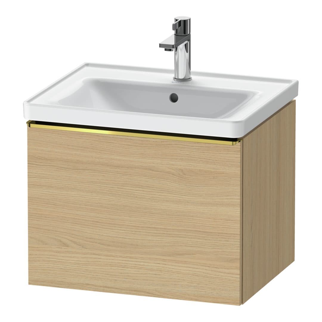 Duravit D-Neo – Έπιπλο Νιπτήρα – 584 mm, 1 συρτάρι, νιπτήρας κέντρο, 584 x 452 x 440 mm, Gold Polished – Natural oak, Decor (DE4249034300000)