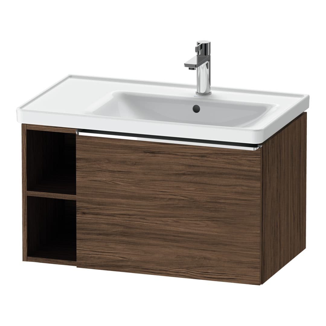 Duravit D-Neo – Έπιπλο Νιπτήρα – 784 mm, 1 συρτάρι, νιπτήρας δεξιά, Chrome High Gloss – Walnut dark Matt, Decor (DE4257010210000)
