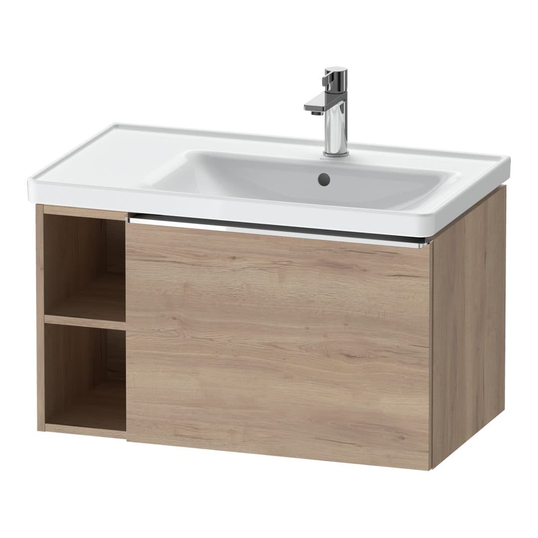 Duravit D-Neo – Έπιπλο Νιπτήρα – 784 mm, 1 συρτάρι, νιπτήρας δεξιά, Chrome High Gloss – Marbled Oak Matt, Decor (DE4257010550000)