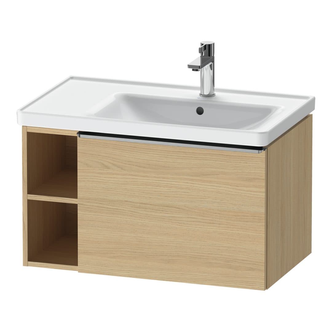 Duravit D-Neo – Έπιπλο Νιπτήρα – 784 mm, 1 συρτάρι, νιπτήρας δεξιά, Stainless steel Brushed – Natural oak, Decor (DE4257070300000)