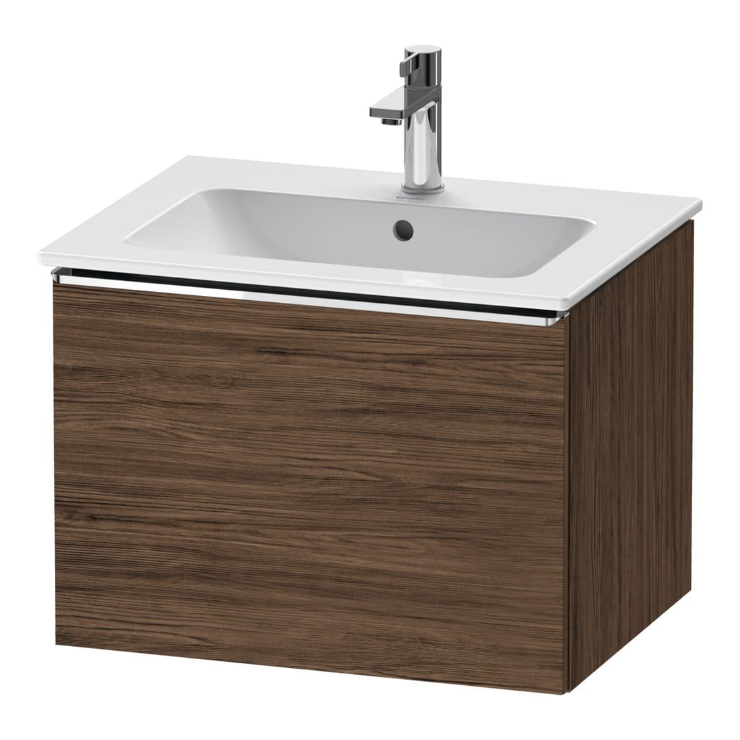Duravit D-Neo – Έπιπλο Νιπτήρα – 610 mm, 1 συρτάρι, νιπτήρας κέντρο, Chrome High Gloss – Walnut dark Matt, Decor (DE4261010210000)