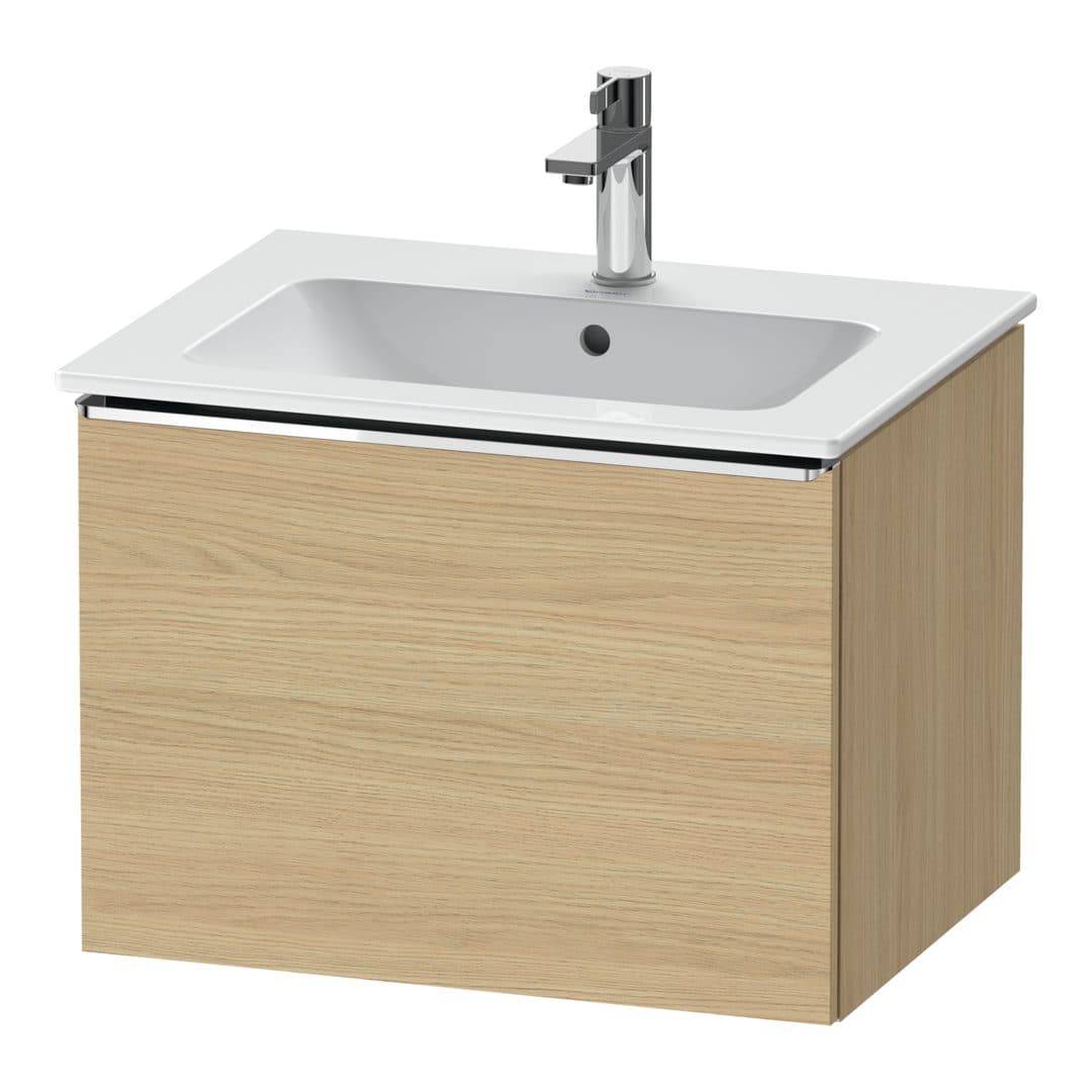 Duravit D-Neo – Έπιπλο Νιπτήρα – 610 mm, 1 συρτάρι, νιπτήρας κέντρο, Chrome High Gloss – Natural oak, Decor (DE4261010300000)