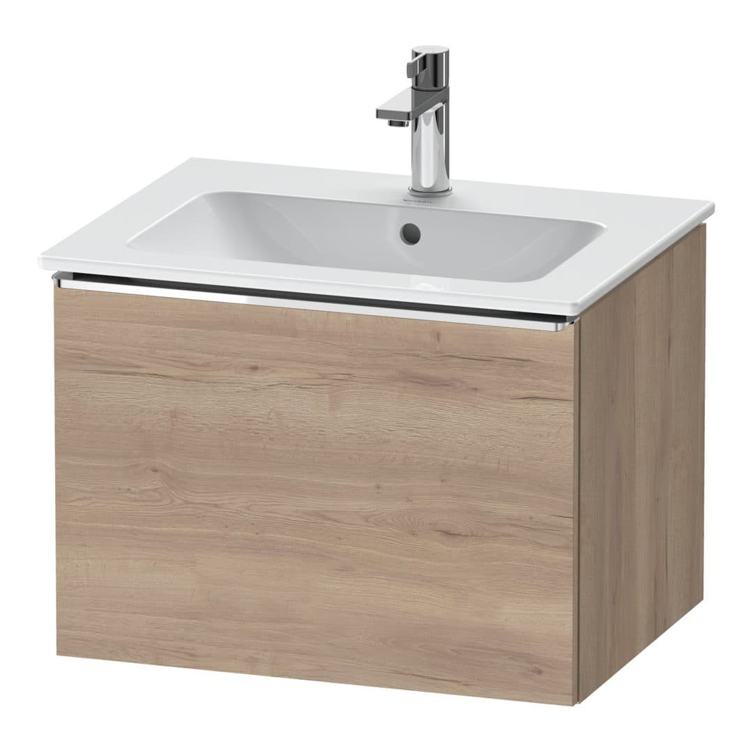 Duravit D-Neo – Έπιπλο Νιπτήρα – 610 mm, 1 συρτάρι, νιπτήρας κέντρο, Chrome High Gloss – Marbled Oak Matt, Decor (DE4261010550000)