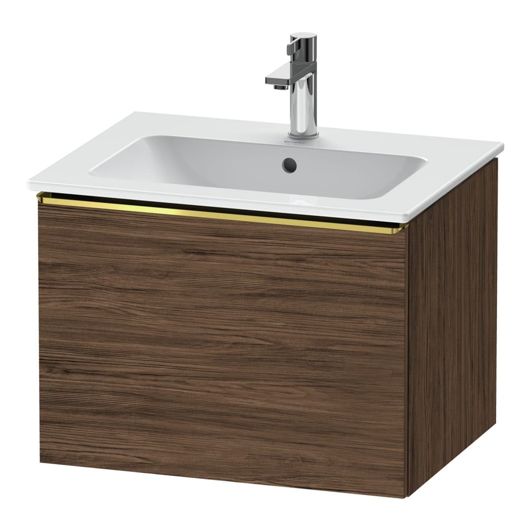 Duravit D-Neo – Έπιπλο Νιπτήρα – 610 mm, 1 συρτάρι, νιπτήρας κέντρο, Gold Polished – Walnut dark Matt, Decor (DE4261034210000)
