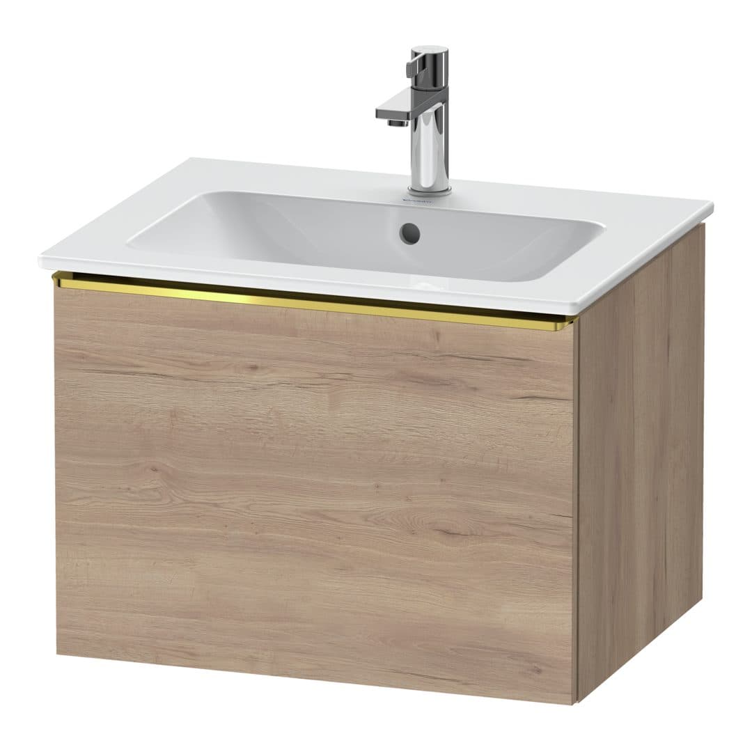 Duravit D-Neo – Έπιπλο Νιπτήρα – 610 mm, 1 συρτάρι, νιπτήρας κέντρο, Gold Polished – Marbled Oak Matt, Decor (DE4261034550000)