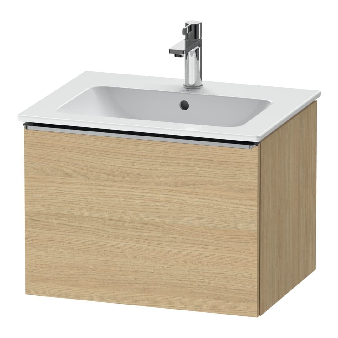 Duravit D-Neo – Έπιπλο Νιπτήρα – 610 mm, 1 συρτάρι, νιπτήρας κέντρο, Stainless steel Brushed – Natural oak, Decor (DE4261070300000)