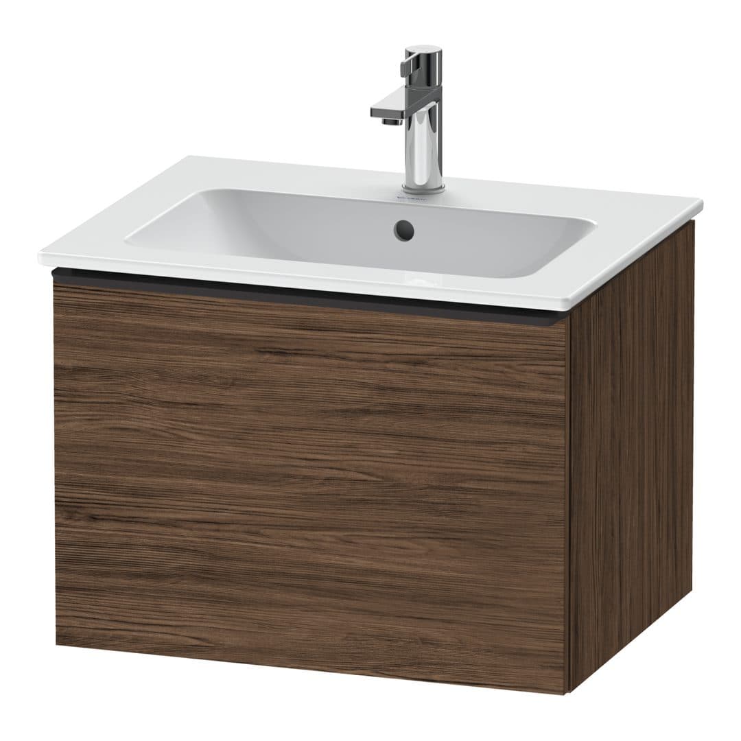 Duravit D-Neo – Έπιπλο Νιπτήρα – 610 mm, 1 συρτάρι, νιπτήρας κέντρο, Diamond black Matt – Walnut dark Matt, Decor (DE42610BD210000)