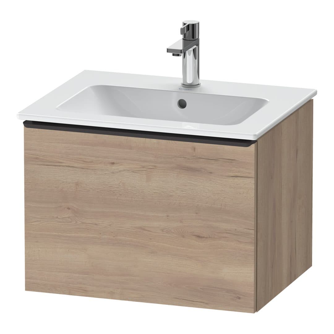 Duravit D-Neo – Έπιπλο Νιπτήρα – 610 mm, 1 συρτάρι, νιπτήρας κέντρο, Diamond black Matt – Marbled Oak Matt, Decor (DE42610BD550000)