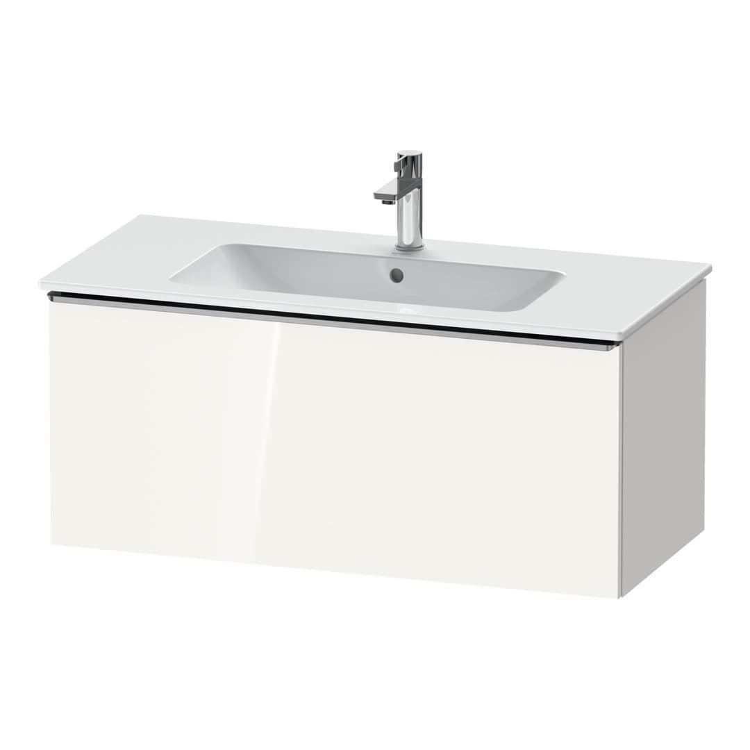 Duravit D-Neo – Έπιπλο Νιπτήρα – 1010 mm, 1 συρτάρι, νιπτήρας κέντρο, Stainless steel Brushed – White High Gloss, Decor (DE4263070220000)