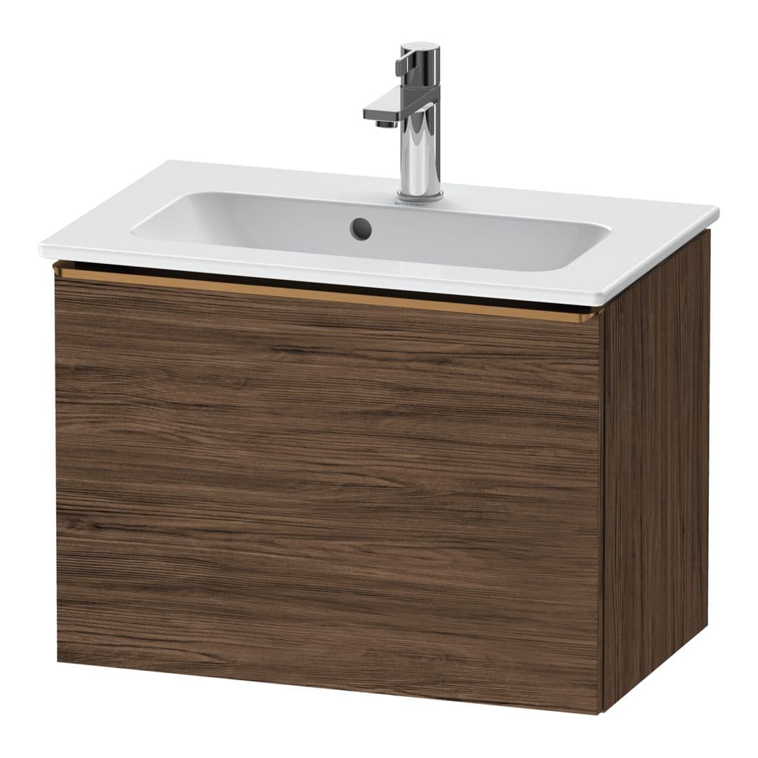 Duravit D-Neo – Έπιπλο Νιπτήρα – 610 mm, 1 συρτάρι, νιπτήρας κέντρο, Compact, Bronze Brushed – Walnut dark Matt, Decor (DE4268004210000)
