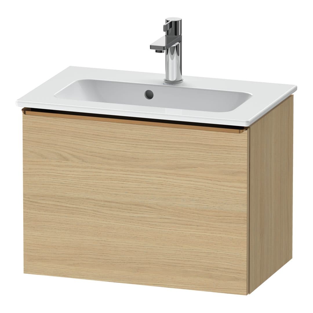 Duravit D-Neo – Έπιπλο Νιπτήρα – 610 mm, 1 συρτάρι, νιπτήρας κέντρο, Compact, Bronze Brushed – Natural oak, Decor (DE4268004300000)