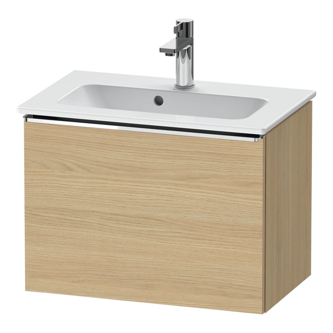 Duravit D-Neo – Έπιπλο Νιπτήρα – 610 mm, 1 συρτάρι, νιπτήρας κέντρο, Compact, Chrome High Gloss – Natural oak, Decor (DE4268010300000)