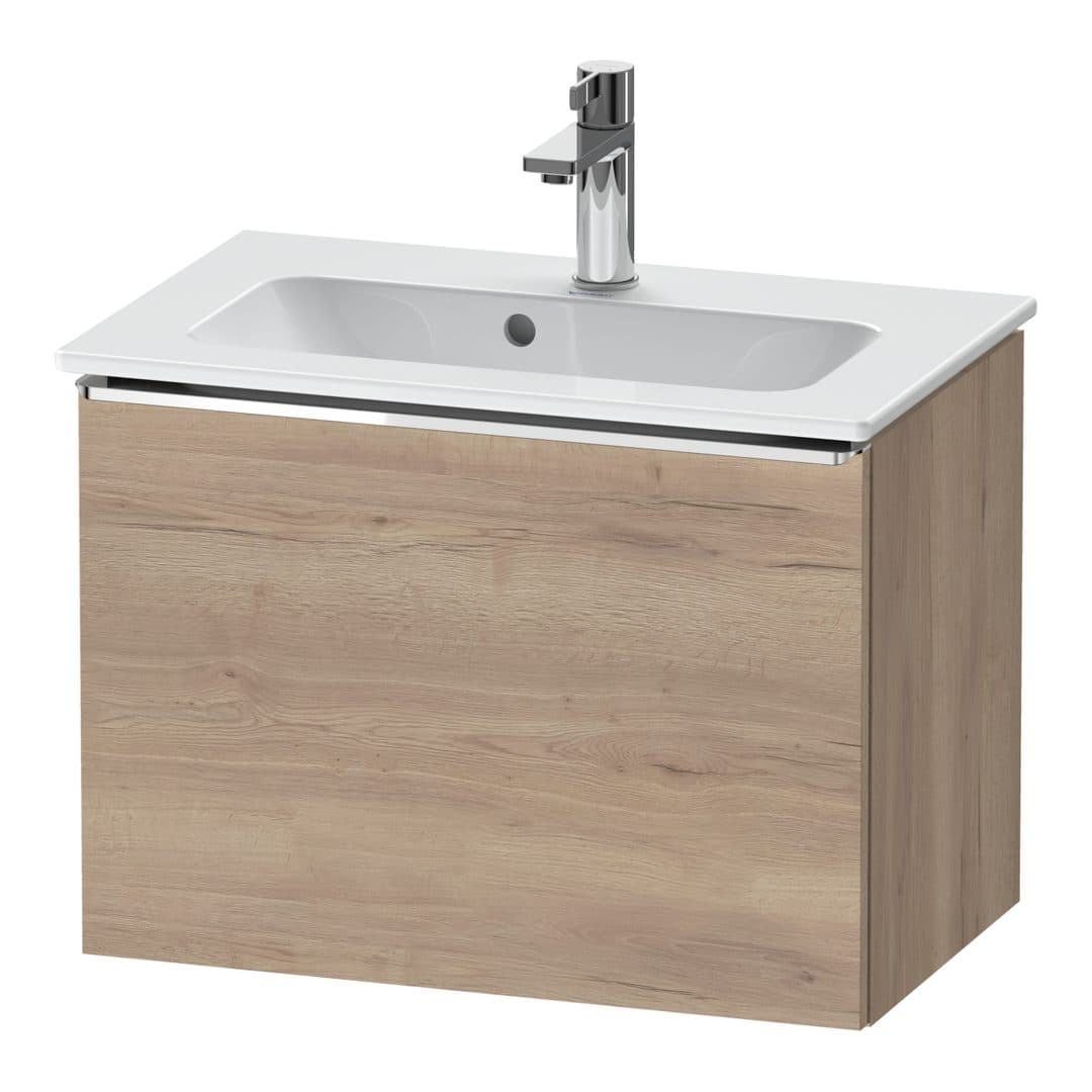 Duravit D-Neo – Έπιπλο Νιπτήρα – 610 mm, 1 συρτάρι, νιπτήρας κέντρο, Compact, Chrome High Gloss – Marbled Oak Matt, Decor (DE4268010550000)